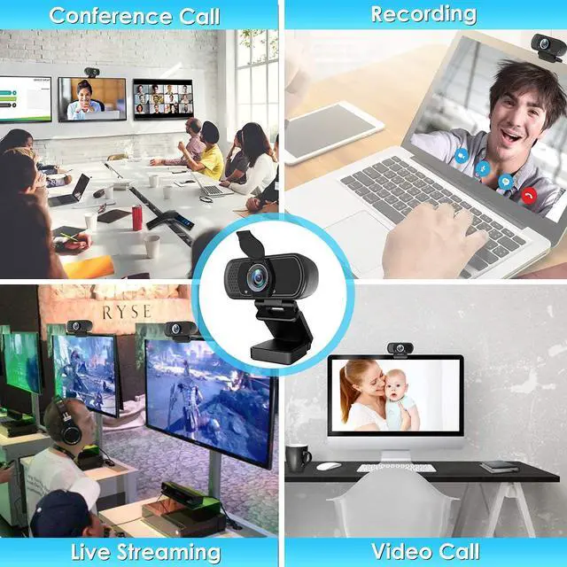 Alt view image 7 of 7 - Full HD 1080P Webcam with Privacy Shutter and Tripod, Pro Streaming Web Camera with Microphone, Widescreen USB Computer Camera for Laptop Desktop