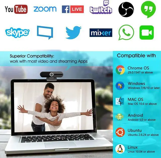 Alt view image 6 of 7 - 4K Webcam, Webcam 8MP HD Computer Camera with Microphone, Pro Streaming Web Camera with Privacy Shutter and Tripod, Desktop Laptop USB Webcams