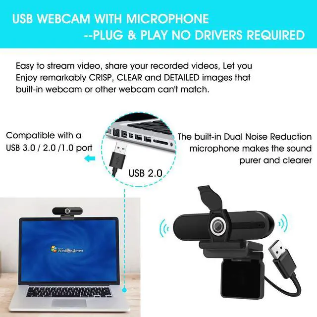 Alt view image 5 of 7 - 4K Webcam, Webcam 8MP HD Computer Camera with Microphone, Pro Streaming Web Camera with Privacy Shutter and Tripod, Desktop Laptop USB Webcams