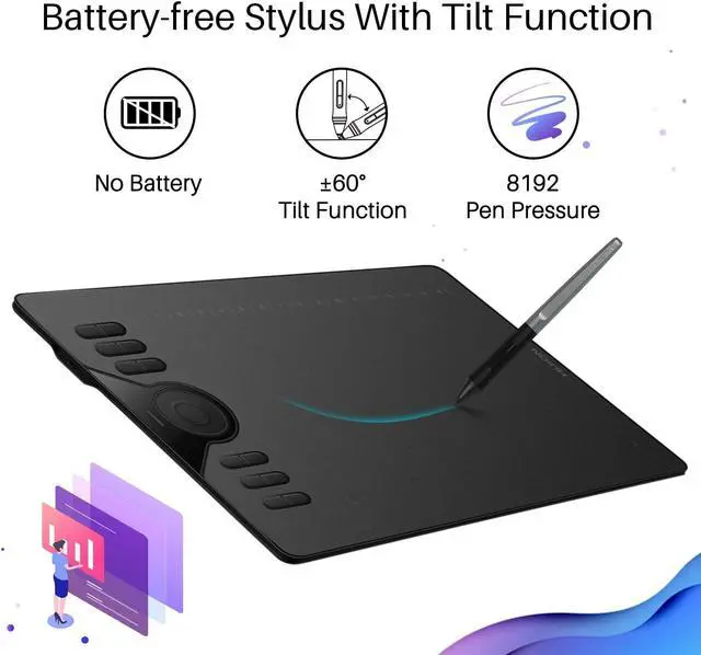 Alt view image 4 of 7 - HUION Drawing Tablet HS610 Graphic Tablet with Battery-Free Stylus 8192 Pen Pressure Tilt Function, 10x6.25 Inches Digital Tablet for Animation & Design, Compatible with Windows/Mac/Android