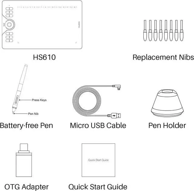 Alt view image 7 of 7 - HUION Drawing Tablet HS610 Graphic Tablet with Battery-Free Stylus 8192 Pen Pressure Tilt Function, 10x6.25 Inches Digital Tablet for Animation & Design, Compatible with Windows/Mac/Android
