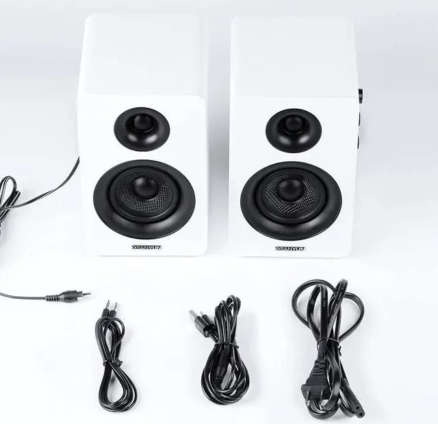 Alt view image 7 of 7 - Sanyun SW208 3" Active Bluetooth 5.0 Bookshelf Speakers  60W Carbon Fiber Speaker Unit - Built-in 24bit DAC - Dynamic 3D Surround Sound  2.0 Computer PC Monitor Gaming Speakers (Pair, White)