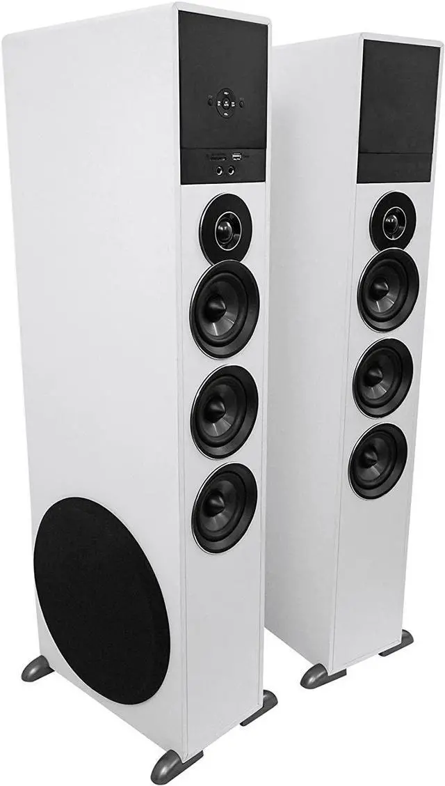Alt view image 3 of 7 - Rockville TM150W Powered Home Theater Tower Speaker System, White, 1000W, 10" Subwoofers, Bluetooth, USB/SD Playback, FM Radio, Remote Control, Karaoke Ready, Perfect for Home Entertainment