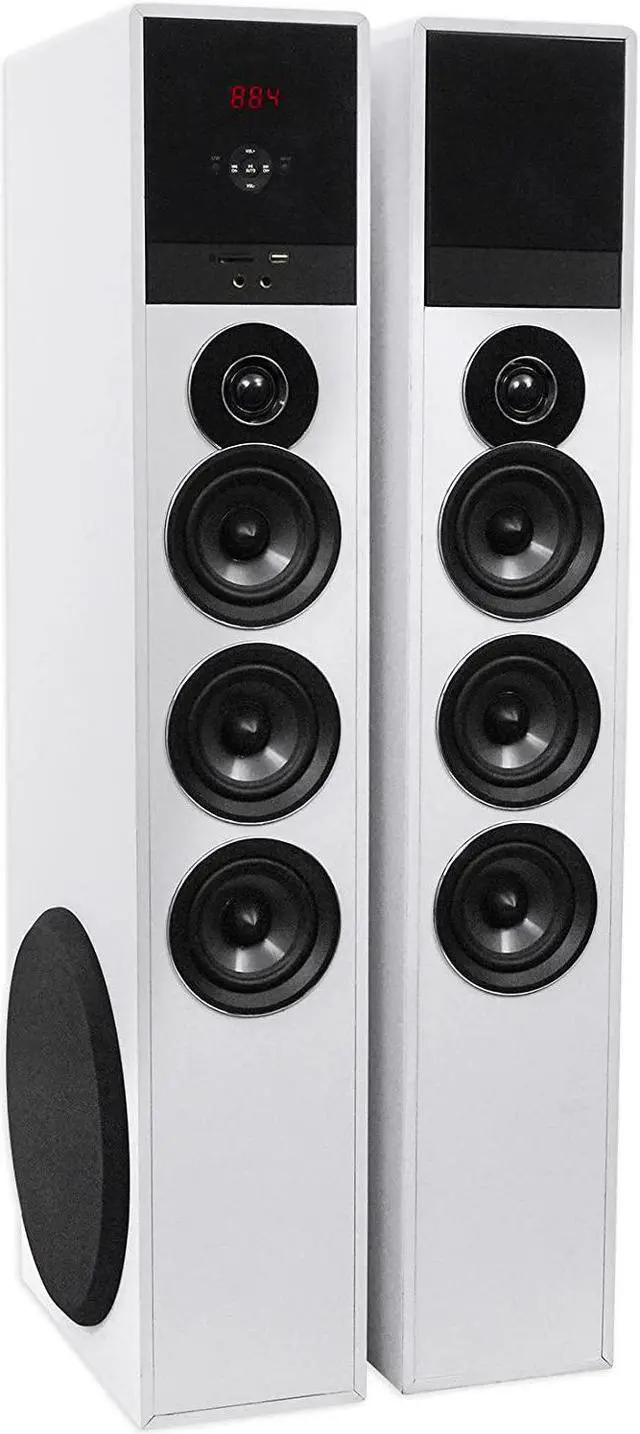 Alt view image 2 of 7 - Rockville TM150W Powered Home Theater Tower Speaker System, White, 1000W, 10" Subwoofers, Bluetooth, USB/SD Playback, FM Radio, Remote Control, Karaoke Ready, Perfect for Home Entertainment