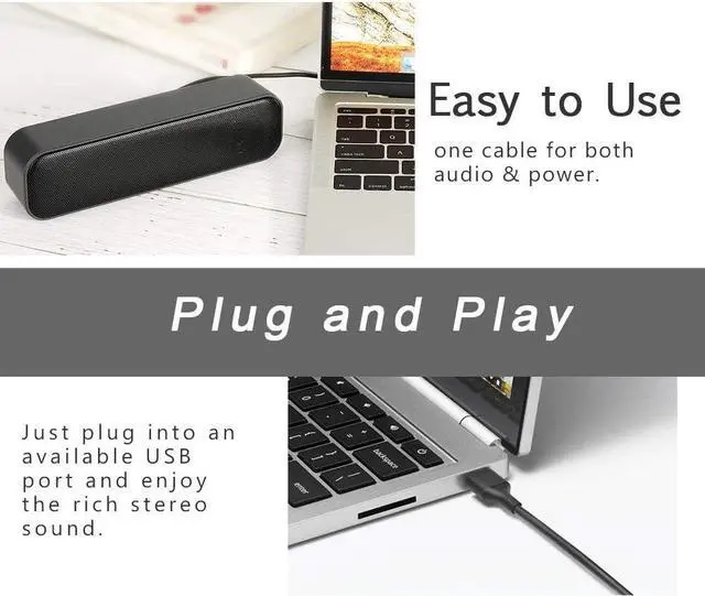 Alt view image 3 of 7 - USB Computer Speaker,USB Powered Mini Soundbar Speaker,Laptop Stereo Speakers with Space Saving Design for Computer Laptop Desktop PC Dorm Offce Desk Restaurant