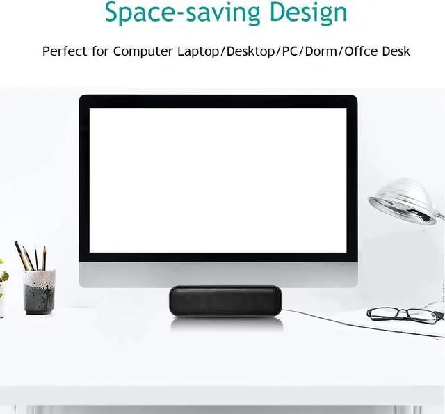 Alt view image 4 of 7 - USB Computer Speaker,USB Powered Mini Soundbar Speaker,Laptop Stereo Speakers with Space Saving Design for Computer Laptop Desktop PC Dorm Offce Desk Restaurant