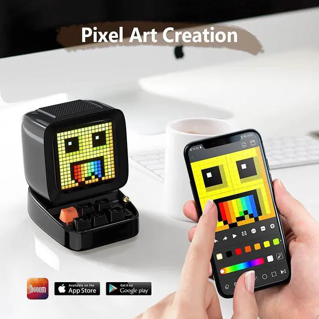 Alt view image 4 of 6 - Divoom Ditoo Retro Pixel Art Game Bluetooth Speaker with 16X16 LED App Controlled Front Screen (Black)