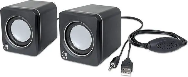 Alt view image 4 of 6 - USB Powered Stereo Speaker System - Small Size - with Volume Control & 3.5 mm Audio Plug to Connect to Laptop, Notebook, Desktop, Computer - 3 Yr Mfg Warranty - Black Silver, 166898
