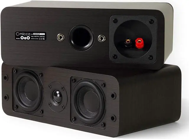 Alt view image 4 of 5 - Micca OoO Passive Slim Bookshelf Speakers with 3-Inch Woofers and Silk Tweeter, Thin Design Under 4" Wide, for Desktop Stereo or Home Theater Surround Sound, Wall Mountable, Pair, Dark Walnut