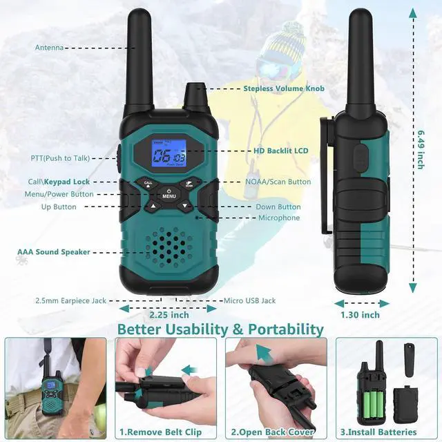 Alt view image 2 of 6 - Walkie Talkies for Adults Rechargeable Long Range 6 Pack, Multi-Purpose FRS 2 Way Radios with NOAA USB Chargers 4500mAh Battery for Family Farm Warehouse Working Camping Hiking Skiing Cruise
