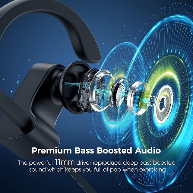 Alt view image 2 of 7 - Bluetooth Headphones, Deep Bass Wireless Running Headphones w/16 Hrs Playtime, Bluetooth Earbuds in-Ear w/Earhooks, IPX7 Waterproof Sports Earphones with Microphone for Calls