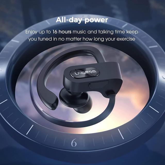 Alt view image 4 of 7 - Bluetooth Headphones, Deep Bass Wireless Running Headphones w/16 Hrs Playtime, Bluetooth Earbuds in-Ear w/Earhooks, IPX7 Waterproof Sports Earphones with Microphone for Calls