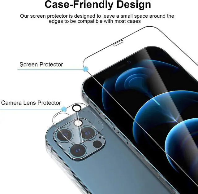 Alt view image 7 of 7 - [4Pack] 2 Pack Screen Protector Tempered Glass Compatible with iPhone 12 PRO 5G (6.1)+2 Pack Camera Lens Protector Tempered Glass for iPhone 12 PRO, HD Clear Anti-Scratch Bubble Free Case Friendly