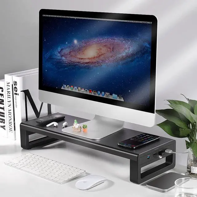 Alt view image 7 of 7 - Vaydeer USB 3.0 Monitor Stand, Metal Monitor Riser with Hub, Support Transfer Data, Keyboard and Mouse Storage Desk Organizer for Laptop,Computer,Notebook,MacBook(Monitor Size Up to 27 inches)