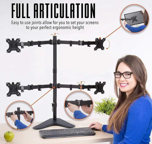 Alt view image 4 of 7 - Stand Steady 4-Monitor Mount | Height-Adjustable Stand with Stabilizing Base - Fits Most LCD/LED Monitors 17-32 in (Black)