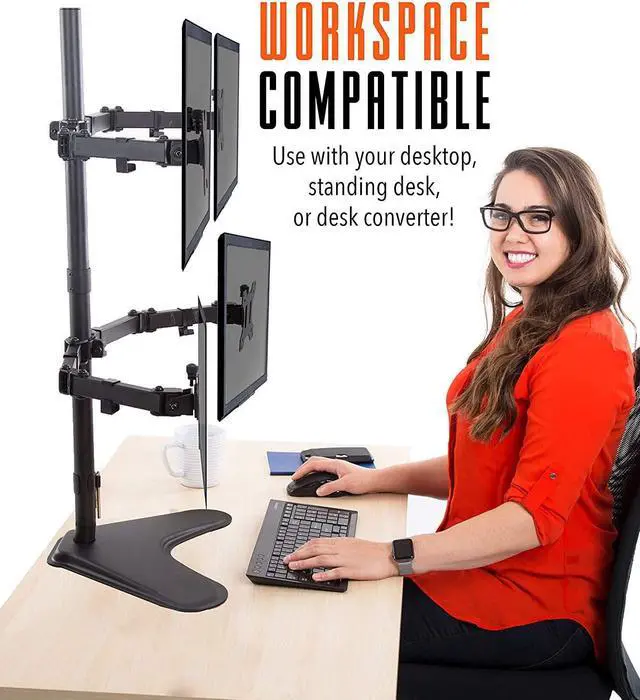 Alt view image 5 of 7 - Stand Steady 4-Monitor Mount | Height-Adjustable Stand with Stabilizing Base - Fits Most LCD/LED Monitors 17-32 in (Black)