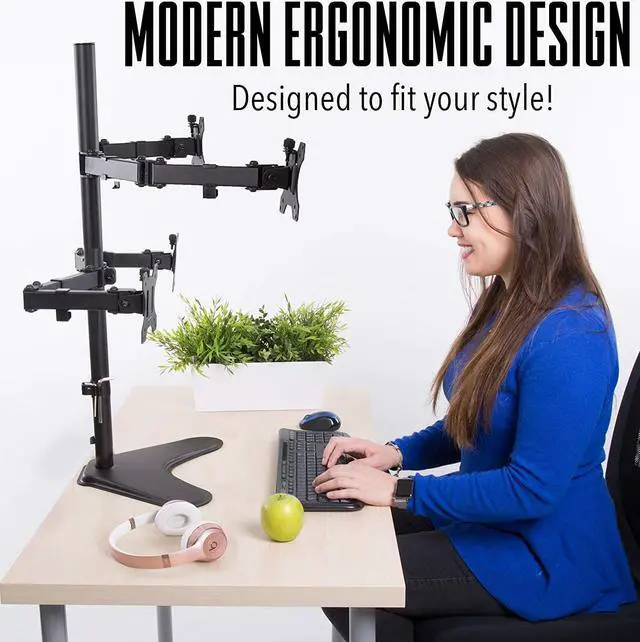 Alt view image 7 of 7 - Stand Steady 4-Monitor Mount | Height-Adjustable Stand with Stabilizing Base - Fits Most LCD/LED Monitors 17-32 in (Black)