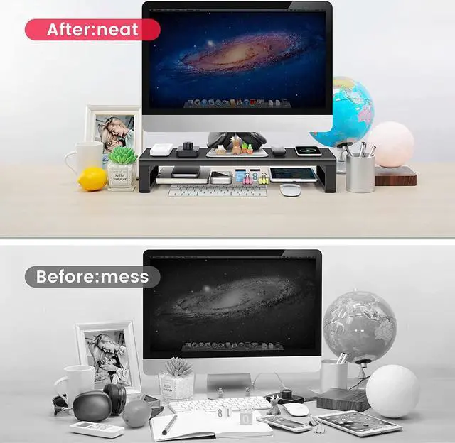 Alt view image 4 of 7 - Vaydeer Wireless Charging and USB 3.0 Monitor Stand, Monitor Riser for Desk with Storage, Single Shelf Holder Raiser Organizer for Computer iMac Laptop PC Screen, Heavy Duty Gift Gaming Studio Office