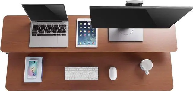 Alt view image 3 of 4 - Stand Steady 55 Inch Clamp On Desk Shelf | Large Monitor Riser Supports 3 Screens for Extra Storage | Ergonomic Monitor Stand Securely Attaches to Surface with Clamp Base - No Screws (55 In / Cherry)