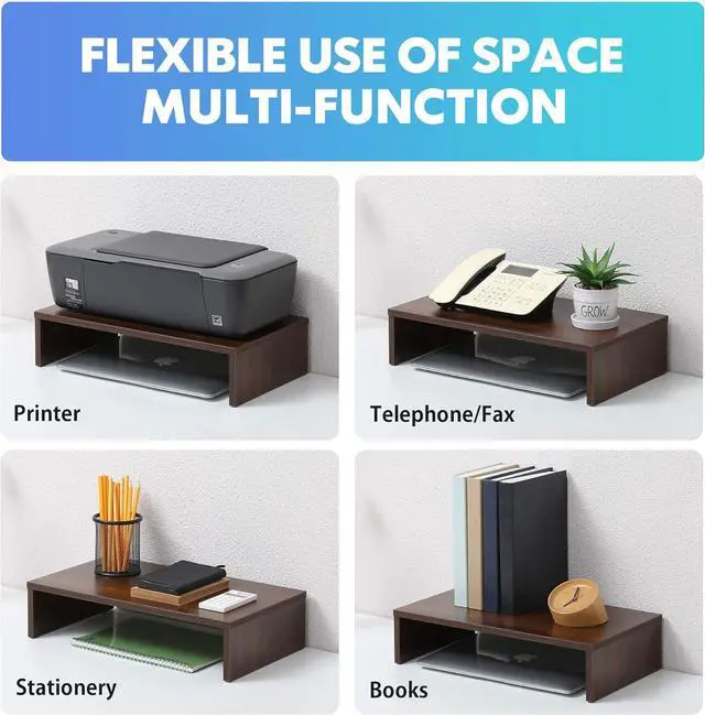 Alt view image 5 of 7 - FITUEYES Monitor Stand - Computer Monitor Riser with 16.7 Inch Shelf, Wood Desktop Stand for Laptop Computer Screen, Desk Organization, Office Supplies