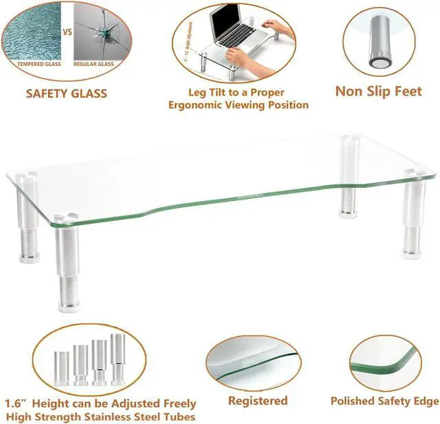 Alt view image 2 of 7 - Clear Computer Monitor Riser with Height Adjustable Multi Media Desktop Stand for Flat Screen LCD LED TV, Laptop/Notebook/Xbox One,HD01T-001