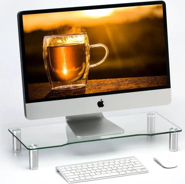 Alt view image 3 of 7 - Clear Computer Monitor Riser with Height Adjustable Multi Media Desktop Stand for Flat Screen LCD LED TV, Laptop/Notebook/Xbox One,HD01T-001