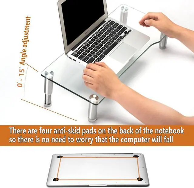 Alt view image 7 of 7 - Clear Computer Monitor Riser with Height Adjustable Multi Media Desktop Stand for Flat Screen LCD LED TV, Laptop/Notebook/Xbox One,HD01T-001