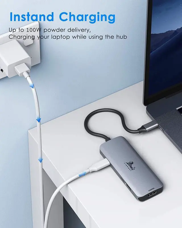Alt view image 6 of 7 - USB C Hub Dual HDMI USB C to Dual Monitors Adapter to Dual 4K HDMI 3 USB PD Charging Port USB C Docking Station Dual Monitor for Dell XPS 13/15 Lenovo Yoga HP x360 /Elitebook etc