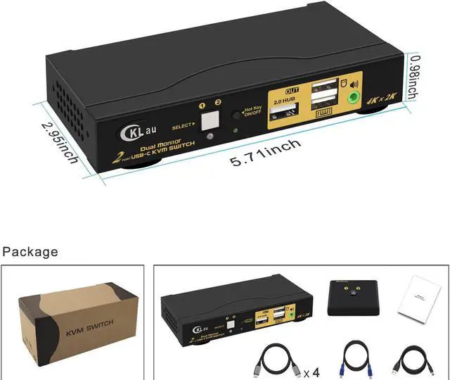 Alt view image 6 of 7 - CKLau 4K@60Hz 2 Port USB C KVM Switch Dual Monitor, USB-C KVM Switch 2 Monitors with Audio, USB 2.0 Hub and Cables