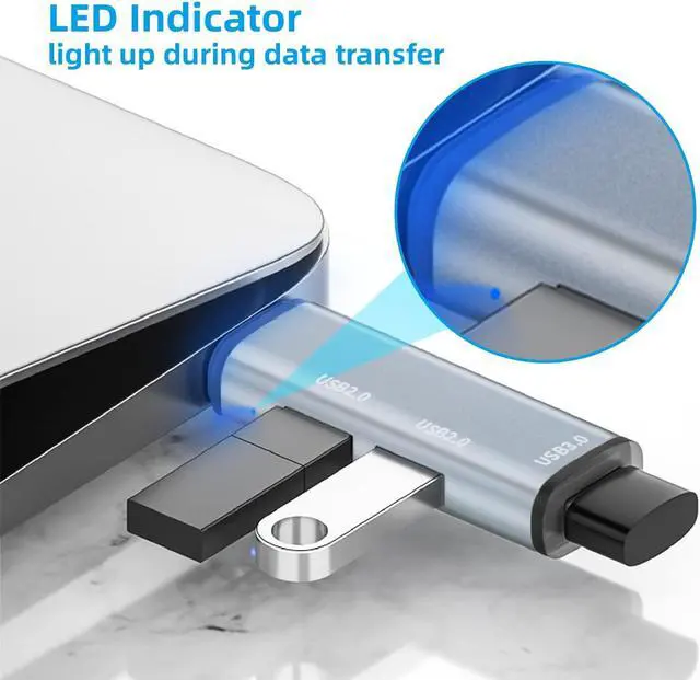 Alt view image 7 of 7 - USB 3.0 Hub Splitter, 3-Port Data USB Hub Extender with USB C Adapter Applicable for iMac Pro, MacBook Air, Mac Mini/Pro, Surface Pro, Notebook PC, Laptop, USB Flash Drive, grey (106)