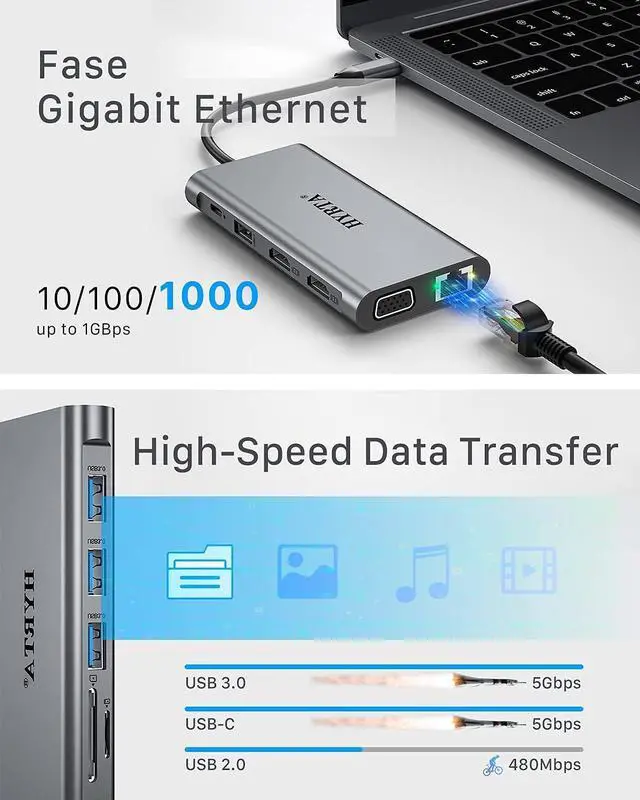 Alt view image 7 of 7 - USB C Docking Station Dual Monitor,12 in 1 Displaylink Hub USB C 3.0 Universal Dock with HDMI,VGA,USB3.0,PD3.0,for MacBook Pro&Air/M1/M2//HP and More USB-C& A Ports Laptops