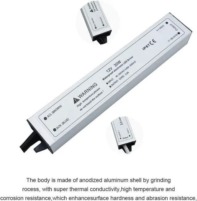 Alt view image 4 of 7 - inShareplus LED Power Supply, 30W IP67 Waterproof Outdoor Driver,AC 90-265V to DC 12V 2.5A Low Voltage Transformer, Adapter with 3-Prong Plug for LED Light, Computer Project, Outdoor Use