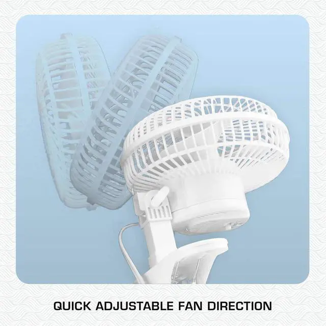 Alt view image 3 of 7 - Hurricane Classic Clip Fan with Tilt, 2 Speeds, White, 6in