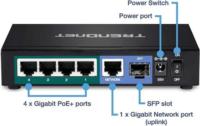 Alt view image 15 of 20 - TRENDnet 6-port Gigabit Poe+ Switch, TPE-TG611, 4 X Gigabit Poe+ Ports, 1 X Gigabit Port, 1 X SFP Slot, Supports 100/1000Base-FX Fiber SFP Modules, Ethernet Desktop Network Switch