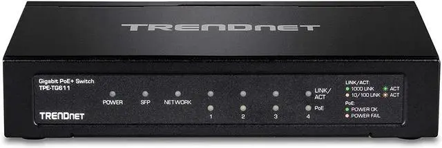 Alt view image 17 of 20 - TRENDnet 6-port Gigabit Poe+ Switch, TPE-TG611, 4 X Gigabit Poe+ Ports, 1 X Gigabit Port, 1 X SFP Slot, Supports 100/1000Base-FX Fiber SFP Modules, Ethernet Desktop Network Switch