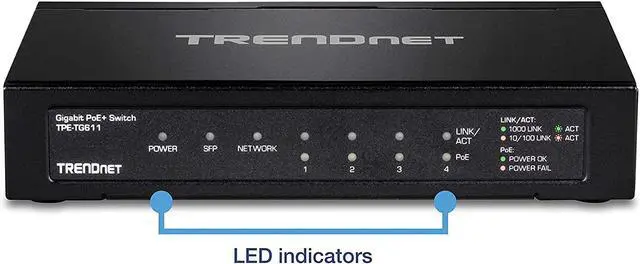 Alt view image 14 of 20 - TRENDnet 6-port Gigabit Poe+ Switch, TPE-TG611, 4 X Gigabit Poe+ Ports, 1 X Gigabit Port, 1 X SFP Slot, Supports 100/1000Base-FX Fiber SFP Modules, Ethernet Desktop Network Switch