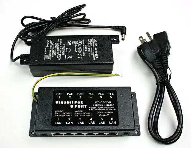 Main image of PoE Texas GPOE-6AB-48v60w | Gigabit 6 Port Passive Power Over Ethernet Injector for 802.3af Devices | with 48 Volt 60 Watt Power Supply