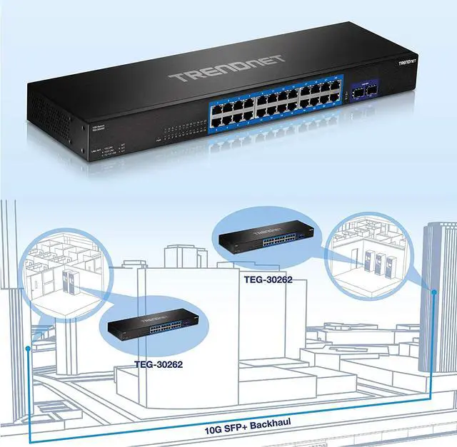 Alt view image 3 of 7 - TRENDnet 24-Port Gigabit Switch with 2 X 10G SFP+ Slots, Fanless Design, 19 1U Rack mountable, TEG-30262,Black, Welcome to consult