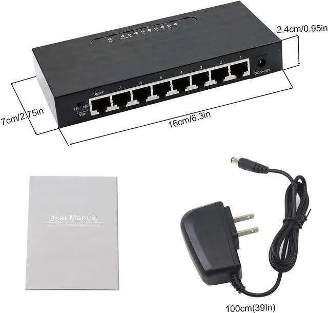 Alt view image 6 of 6 - 8 Port Gigabit SwitchUnmanaged 10/100/1000Mbps Network Hub Ethernet Splitter,Plug and Play,Quiet Fanless,for Office and Home Entertainment.