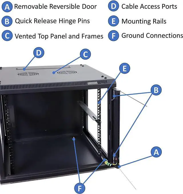 Alt view image 7 of 7 - 9U Professional Wall Mount Network Server Cabinet Enclosure 19-Inch Server Network Rack 16-Inches Deep Black