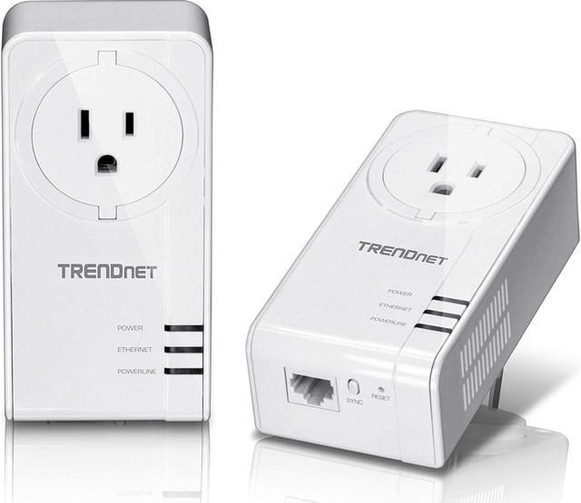 Main image of TRENDnet Powerline 1300 AV2 Adapter with Built-in Outlet Adapter Kit, Includes 2 x TPL-423E Adapters, IEEE 1905.1 & IEEE 1901, Gigabit Port, Range Up to 300m (984 ft), White, TPL-423E2K