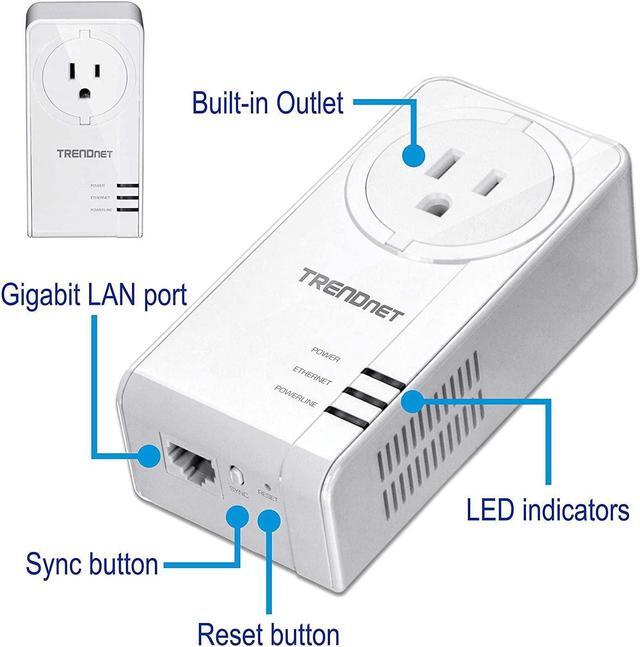 Alt view image 4 of 6 - TRENDnet Powerline 1300 AV2 Adapter with Built-in Outlet Adapter Kit, Includes 2 x TPL-423E Adapters, IEEE 1905.1 & IEEE 1901, Gigabit Port, Range Up to 300m (984 ft), White, TPL-423E2K