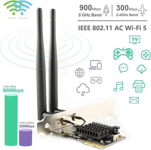 Alt view image 3 of 7 - Ubit AC1200 PCIe WiFi Card for PC with BT 4.2 | Dual Band Wireless Network Adapter WiFi Card with Heat Sink Technology | for Gaming, Browsing, Streaming etc