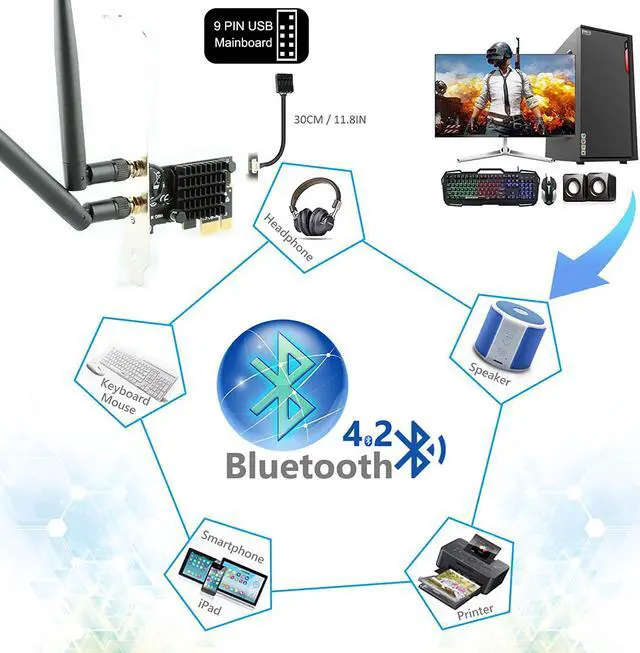 Alt view image 4 of 7 - Ubit AC1200 PCIe WiFi Card for PC with BT 4.2 | Dual Band Wireless Network Adapter WiFi Card with Heat Sink Technology | for Gaming, Browsing, Streaming etc