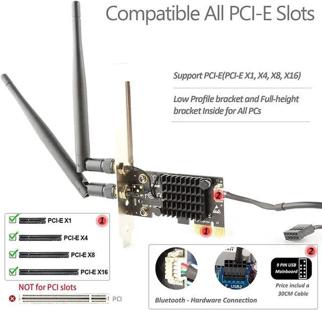 Alt view image 6 of 7 - Ubit AC1200 PCIe WiFi Card for PC with BT 4.2 | Dual Band Wireless Network Adapter WiFi Card with Heat Sink Technology | for Gaming, Browsing, Streaming etc