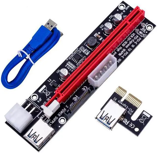 Alt view image 5 of 5 - PCI-E port extension PCIEX1-X16 video card extension cable USB3.0 adapter card 3-in-1 Power supply 6-PIN
