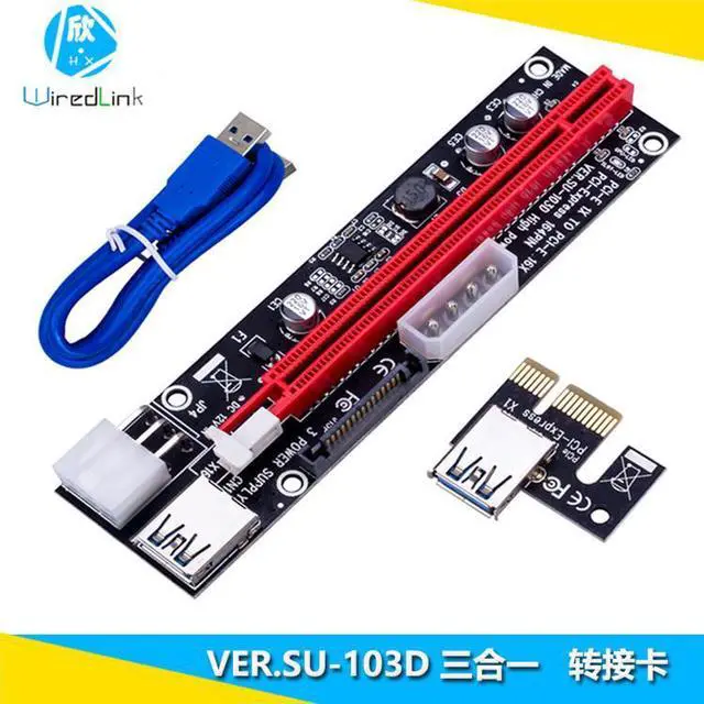 Main image of PCI-E port extension PCIEX1-X16 video card extension cable USB3.0 adapter card 3-in-1 Power supply 6-PIN