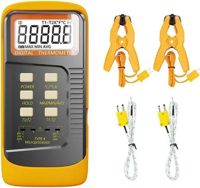 Alt view image 5 of 5 - Temperature clamp dual-channel temperature meter Contact industrial thermometer 6802II dual-channel K-thermocouple temperature measurement