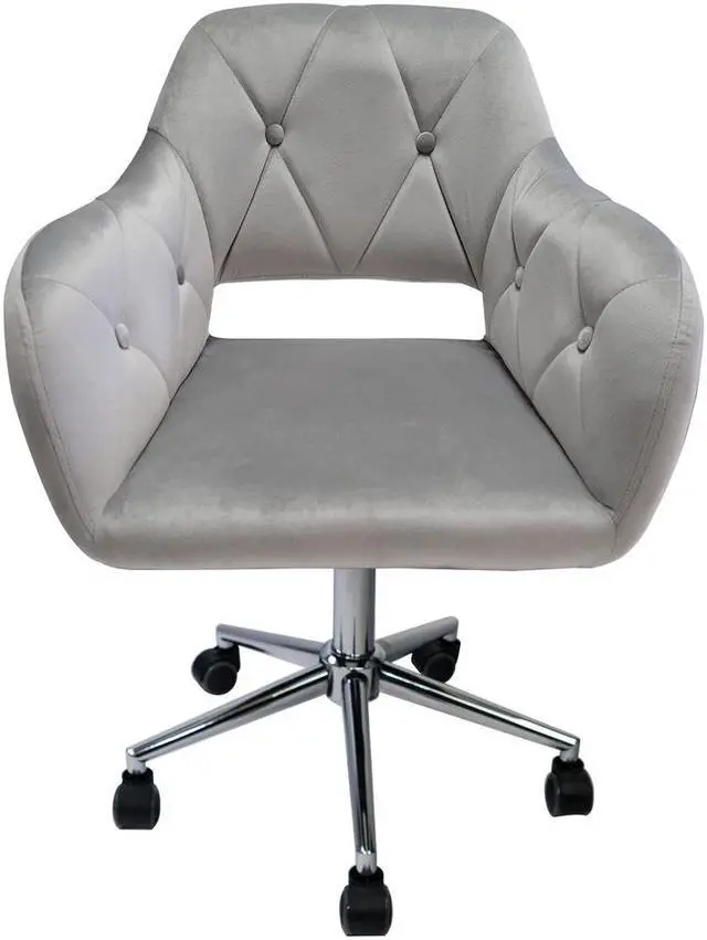 Main image of Impressions Vanity Brittney Tufted Leatherette Vanity Chair with Cushioned Seat, 360 Degree Swivel Chair with Adjustable Height and Metal Base (Cool Grey Velvet)