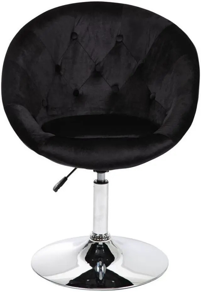 Main image of Impressions Vanity Antoinette Round Tufted Vanity Chair with 360 Degree Swivel, Modern Velvet Makeup Seat with Adjustable Height and Stainless Steel Flat Base (Black Velvet)
